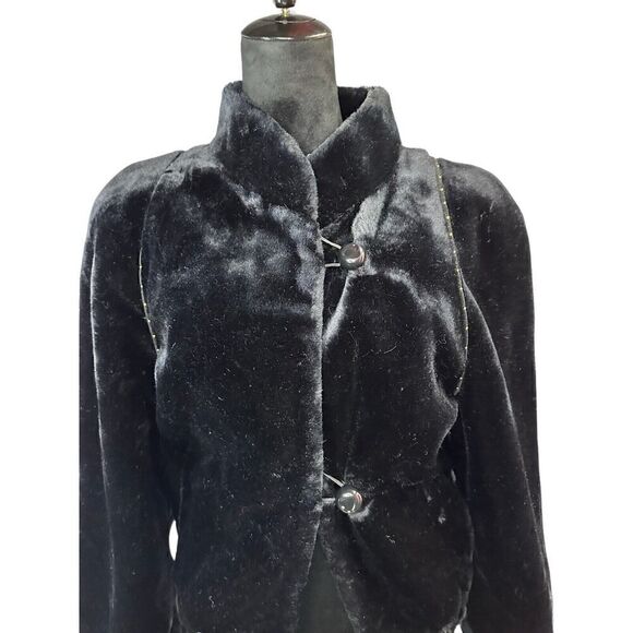 JORDACHE Black Jacket Full Zip Size XS Plush Faux Fur Vtg - Picture 3 of 13